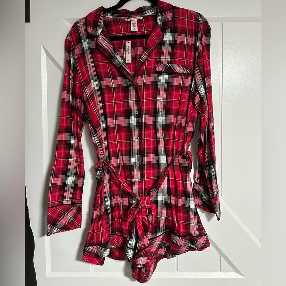 Red Plaid Button-Up Romper